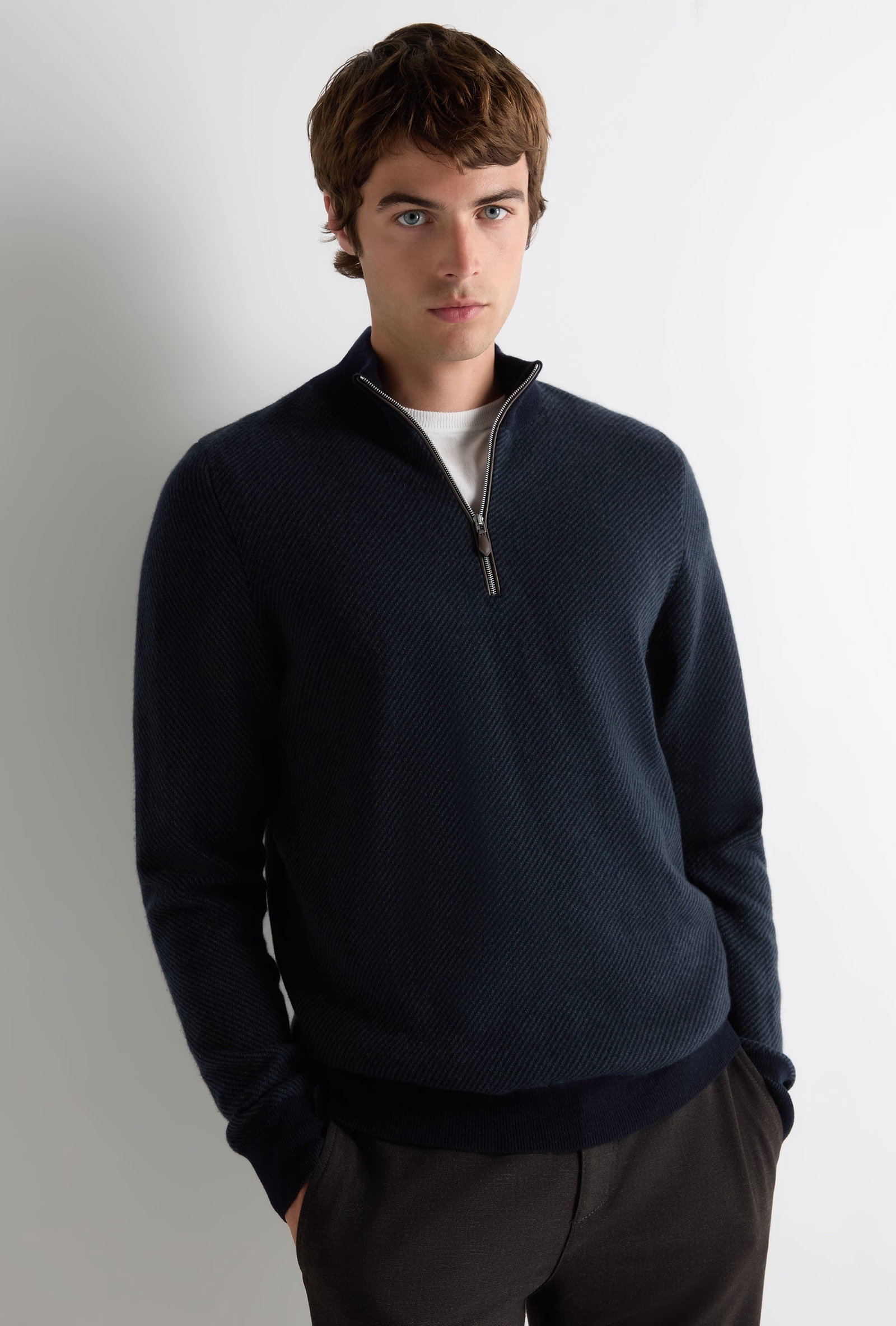 Men's Temple Jacquard Half Zip Cashmere Jumper