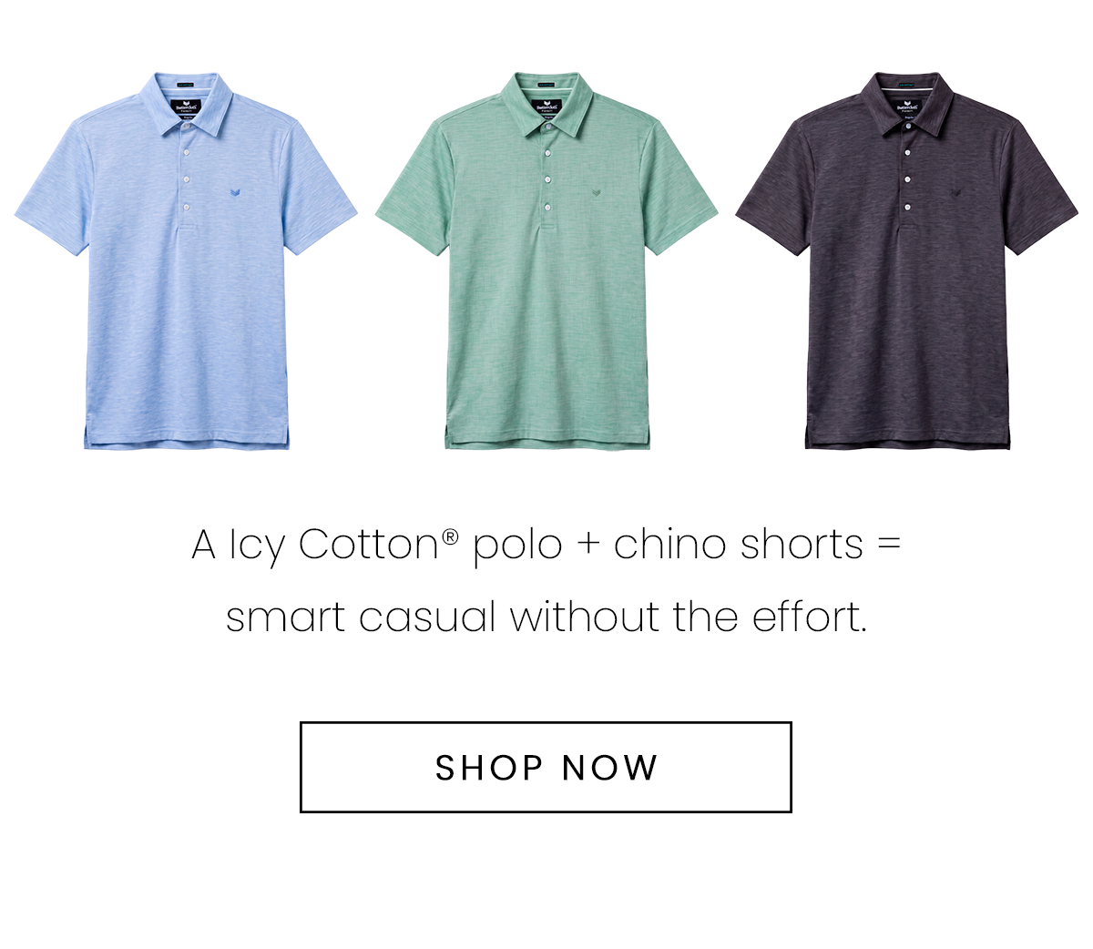 A Icy Cotton polo + chino shorts = smart casual without the effort. | SHOP NOW