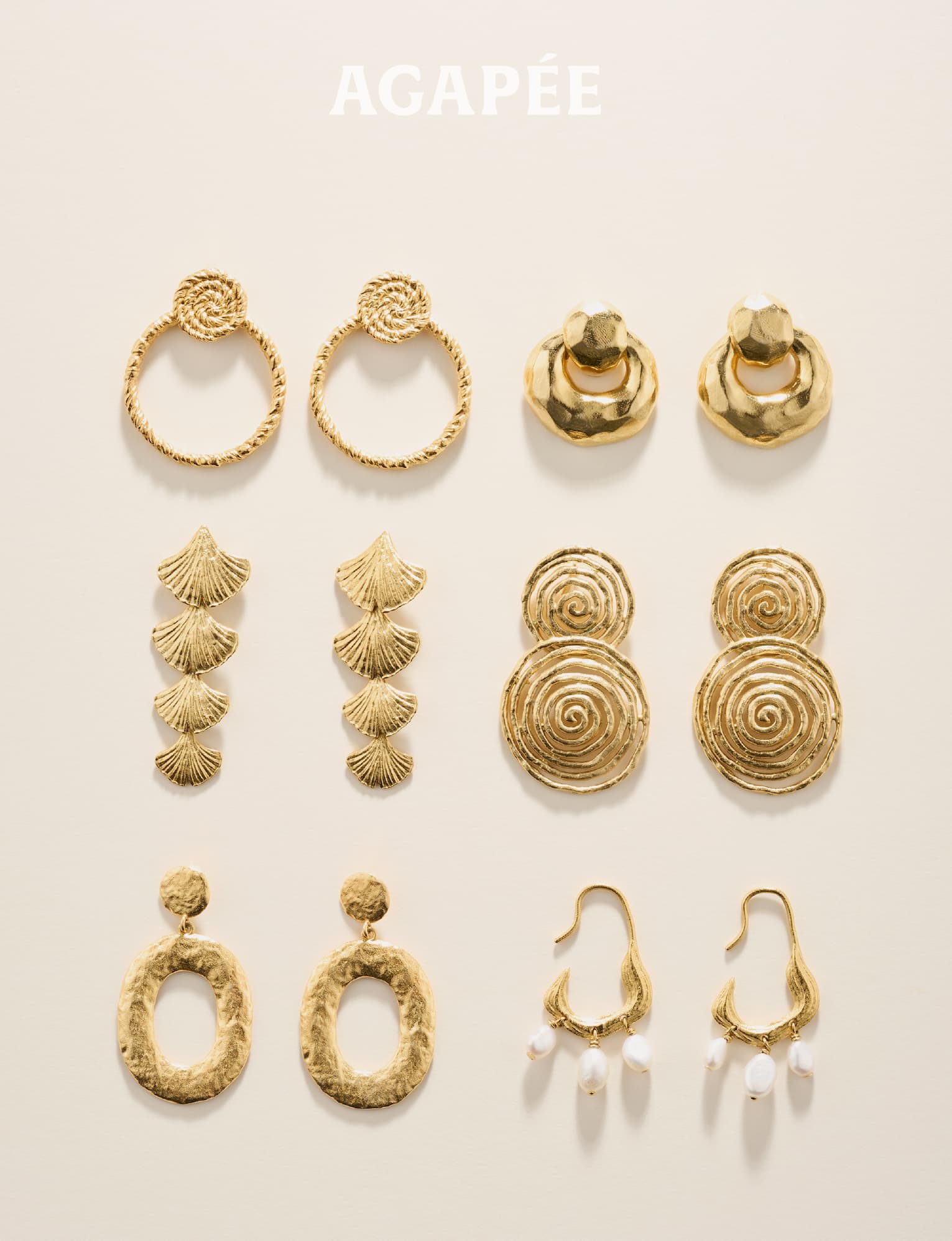 Agapée — a selection of statement gold earrings from the Last Chance edit