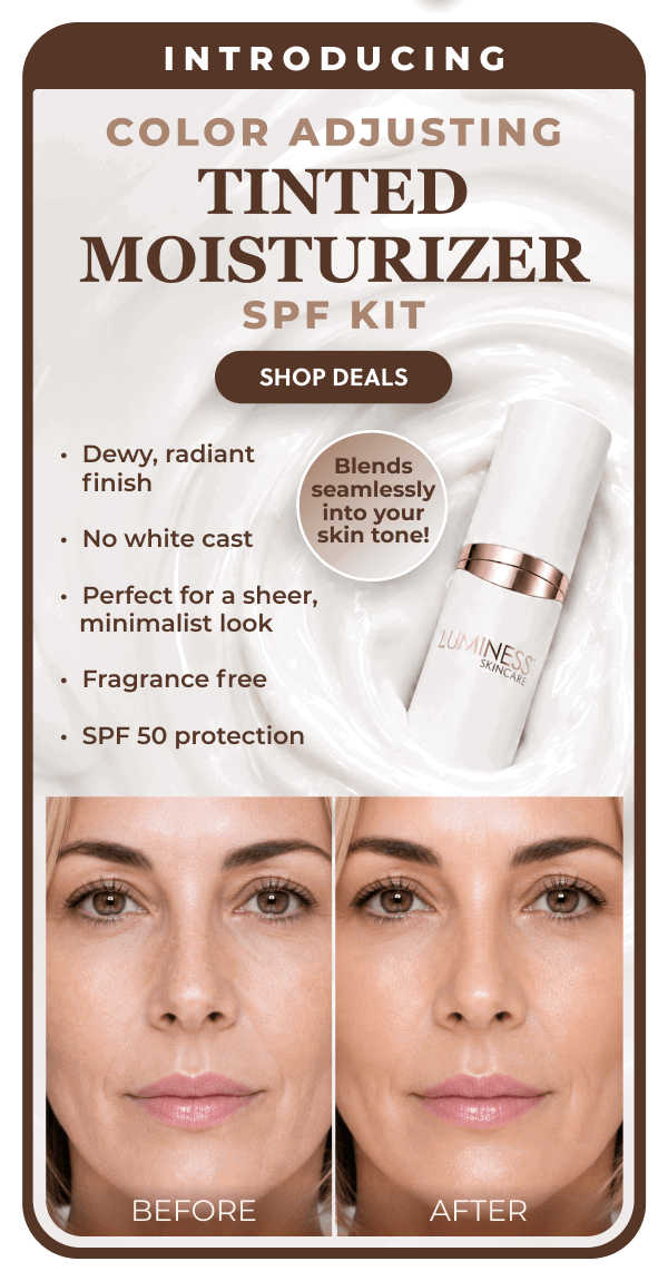 INTRODUCING COLOR ADJUSTING TINTED MOISTURIZER SPF KIT: Dewy, radiant finish. No white cast. Perfect for sheer, minimalist look. Fragrance free. SPF 50 protection.