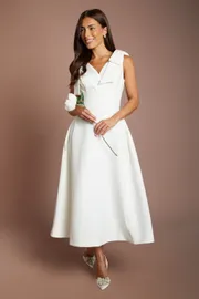Skater Bridal Midi Dress With Bow Straps