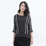 White-Bias Polka-Dot Chiffon Blouse