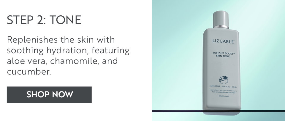 STEP 2: TONE Replenishes the skin with soothing hydration, featuring aloe vera, chamomile, and cucumber.