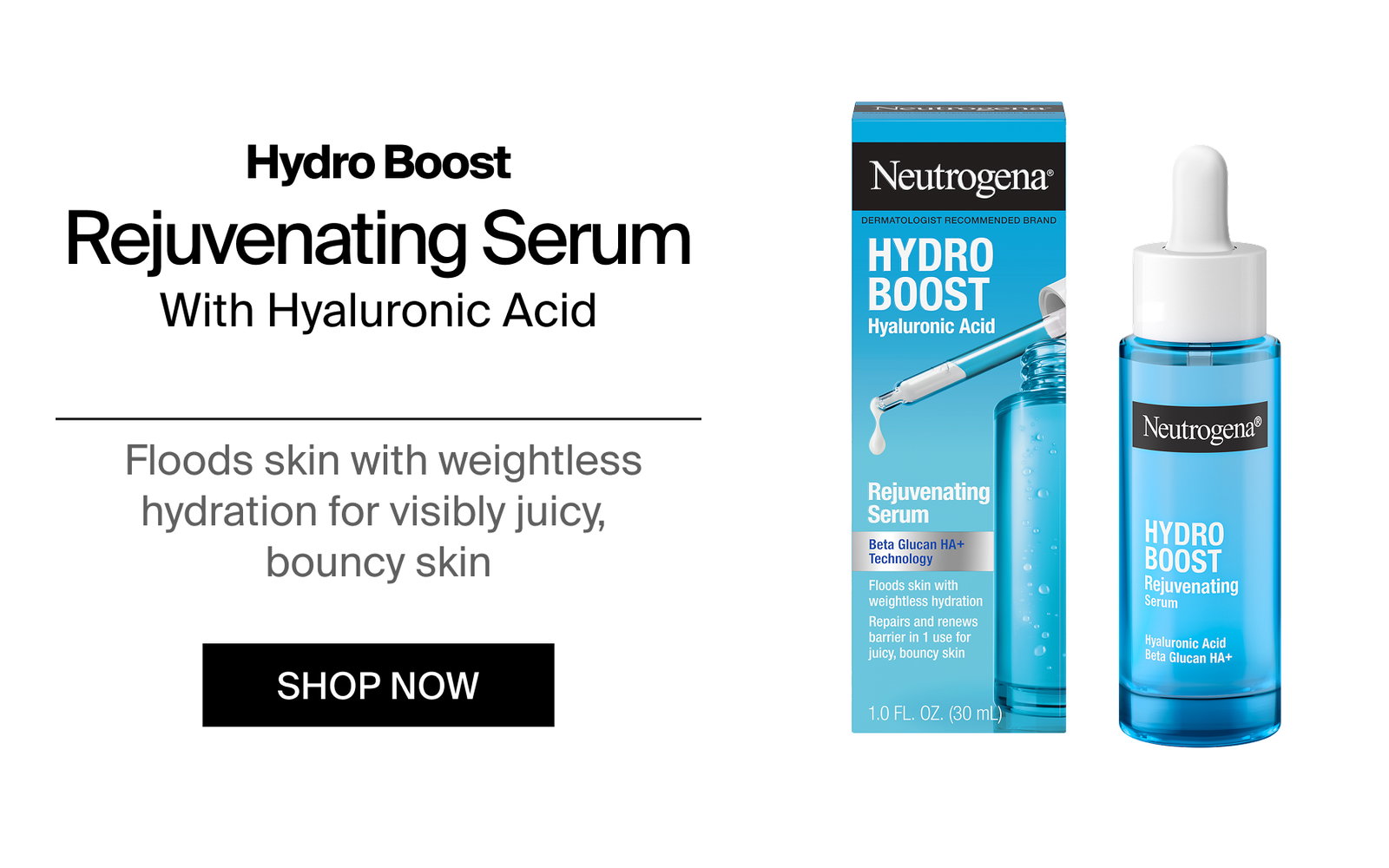 Neutrogena® Hydro Boost Rejuvenating Serum in and outside of packaging