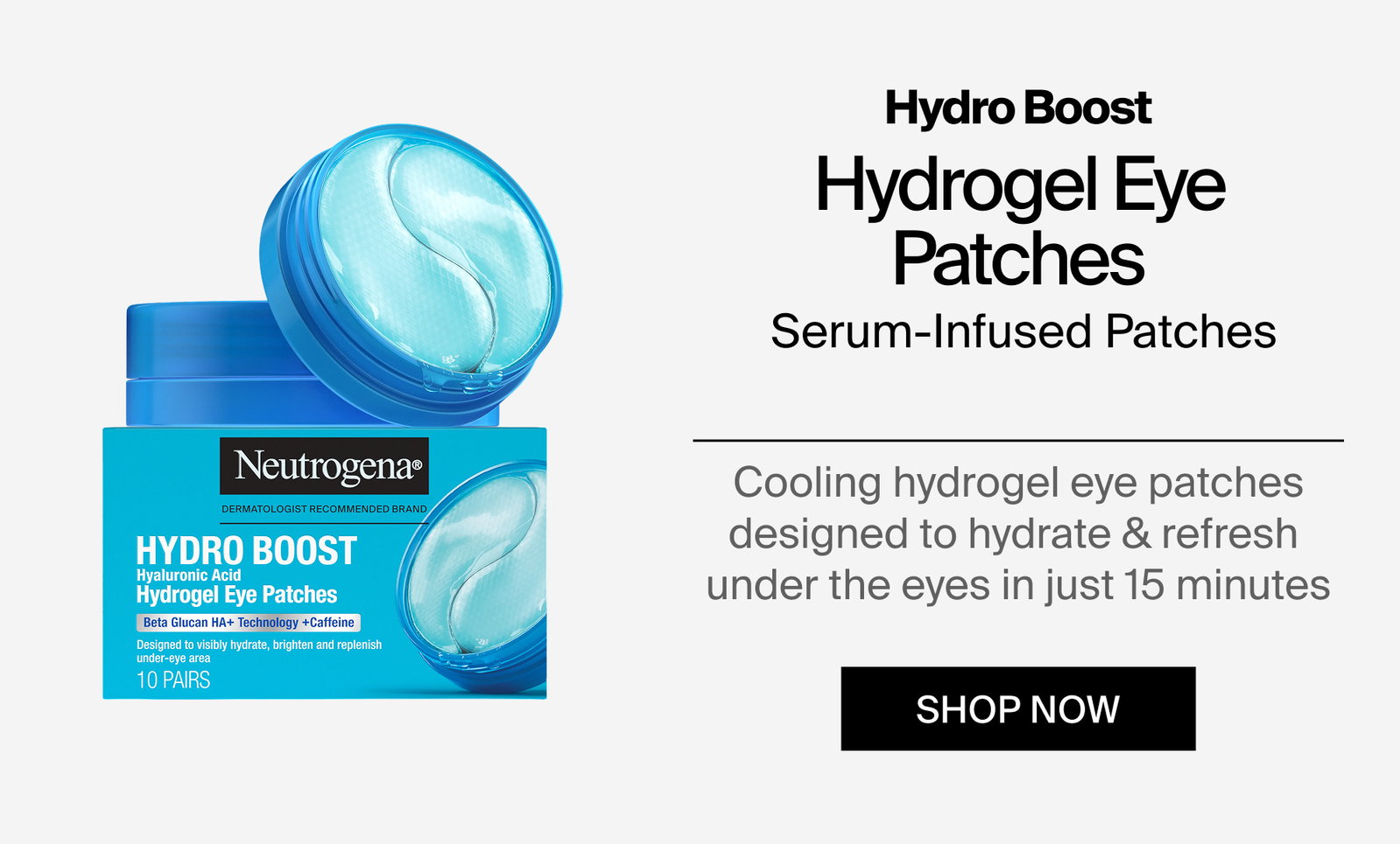 Neutrogena® Hydro Boost Hydrogel Eye Patches in and outside of packaging