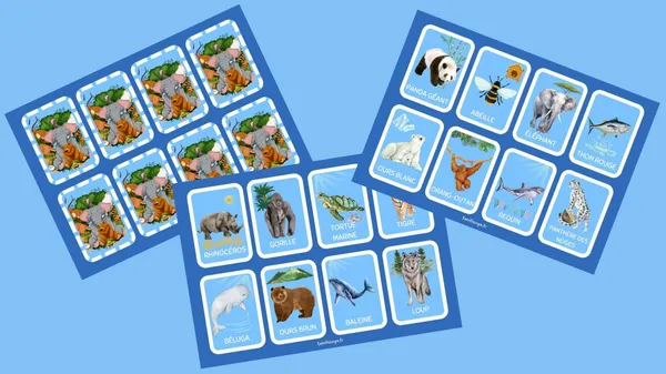 Jeu de loto à imprimer: les animaux à protéger