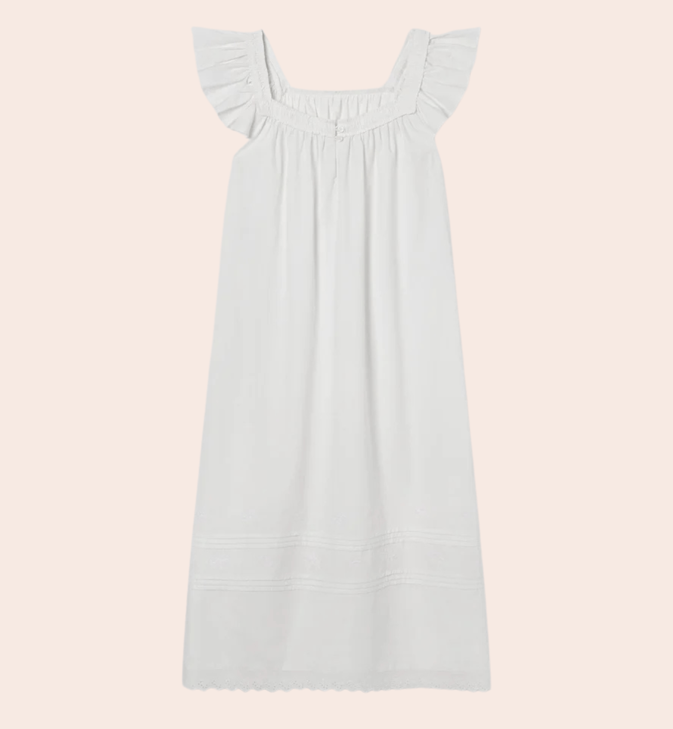 White Floral Embroidered Cotton Frill Nightie