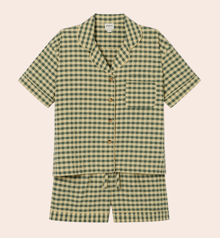 Elm Green & Butter Yellow Gingham Cotton Shorts Set
