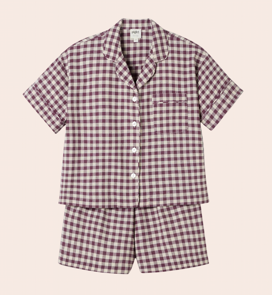 Berry Gingham Linen Blend Pyjama Short Set