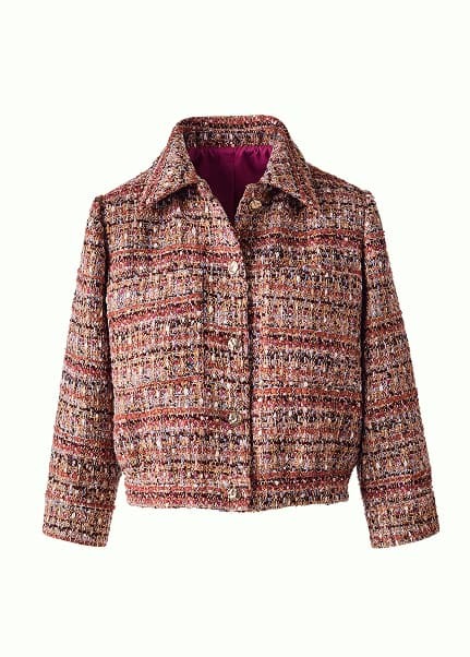 3/4 Sleeve Bomber Tweed Jacket with Novelty Buttons