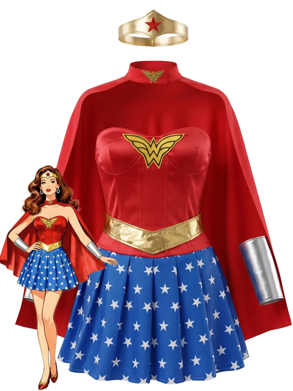 Multicolor 1980s Wonder Woman Complete Halloween Cosplay Costume