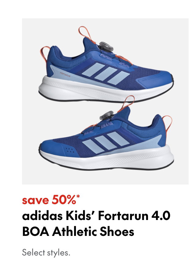 adidas Kids' Fortarun 4.0 BOA Athletic Shoes
save 50%
Our regular price. Select styles.
