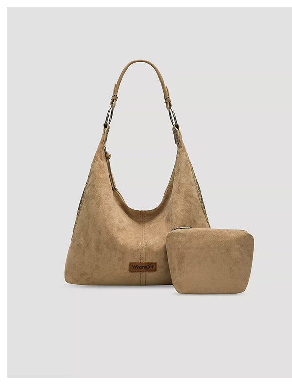 Suede Boho Bag with Cosmetic Case
