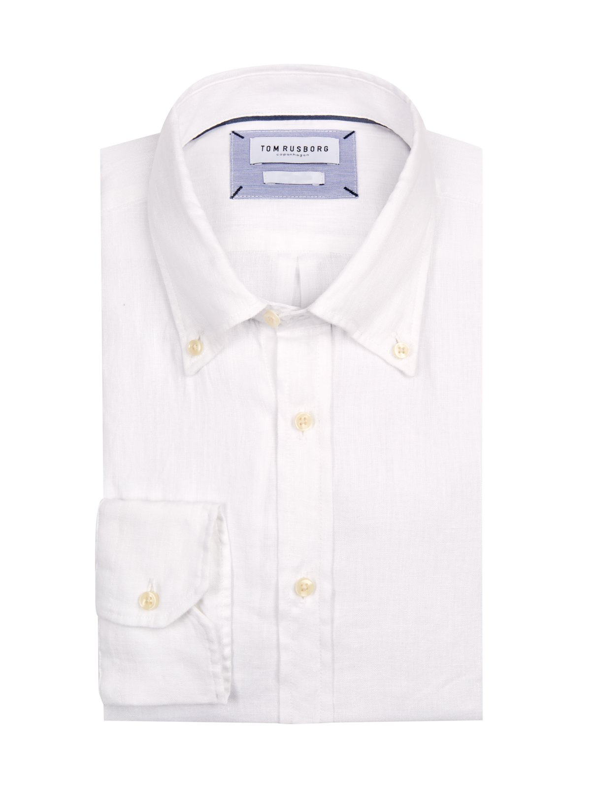 Solid-color linen shirt with button-down collar