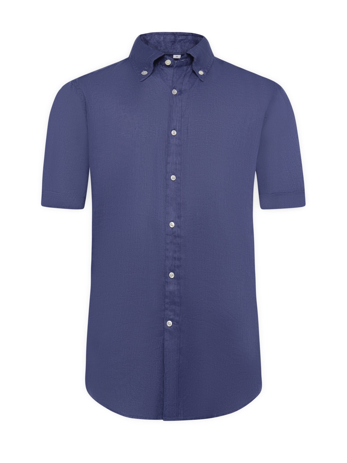 Solid-colored linen short-sleeved shirt with button-down collar