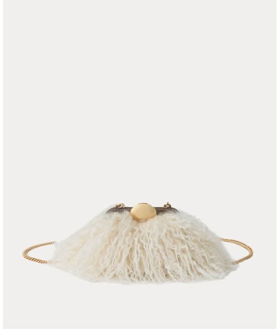 Full Circle Micro Frame Chain Crossbody - Natural Mongolian Shearling