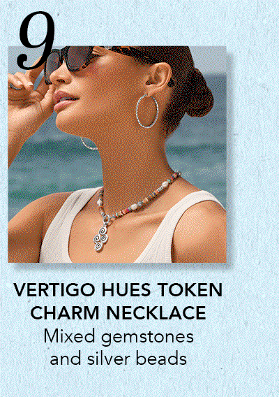 Nine: Vertigo Hues Token Charm Necklace - Mixed gemstones and silver beads beads.