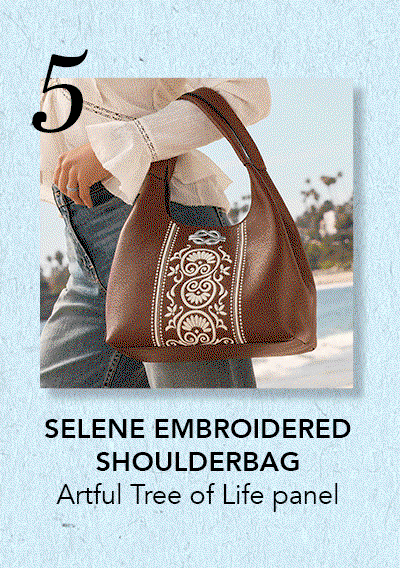 Five: Selene Embroidered Shoulderbag - Artful Tree of Life panel.