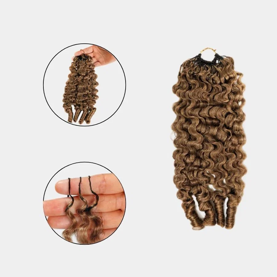 WOWANGEL Burmese Curly Miracle Knots Crochet Hair 30# Brown Pre-Separated Feather Crochet Human Hair Extensions