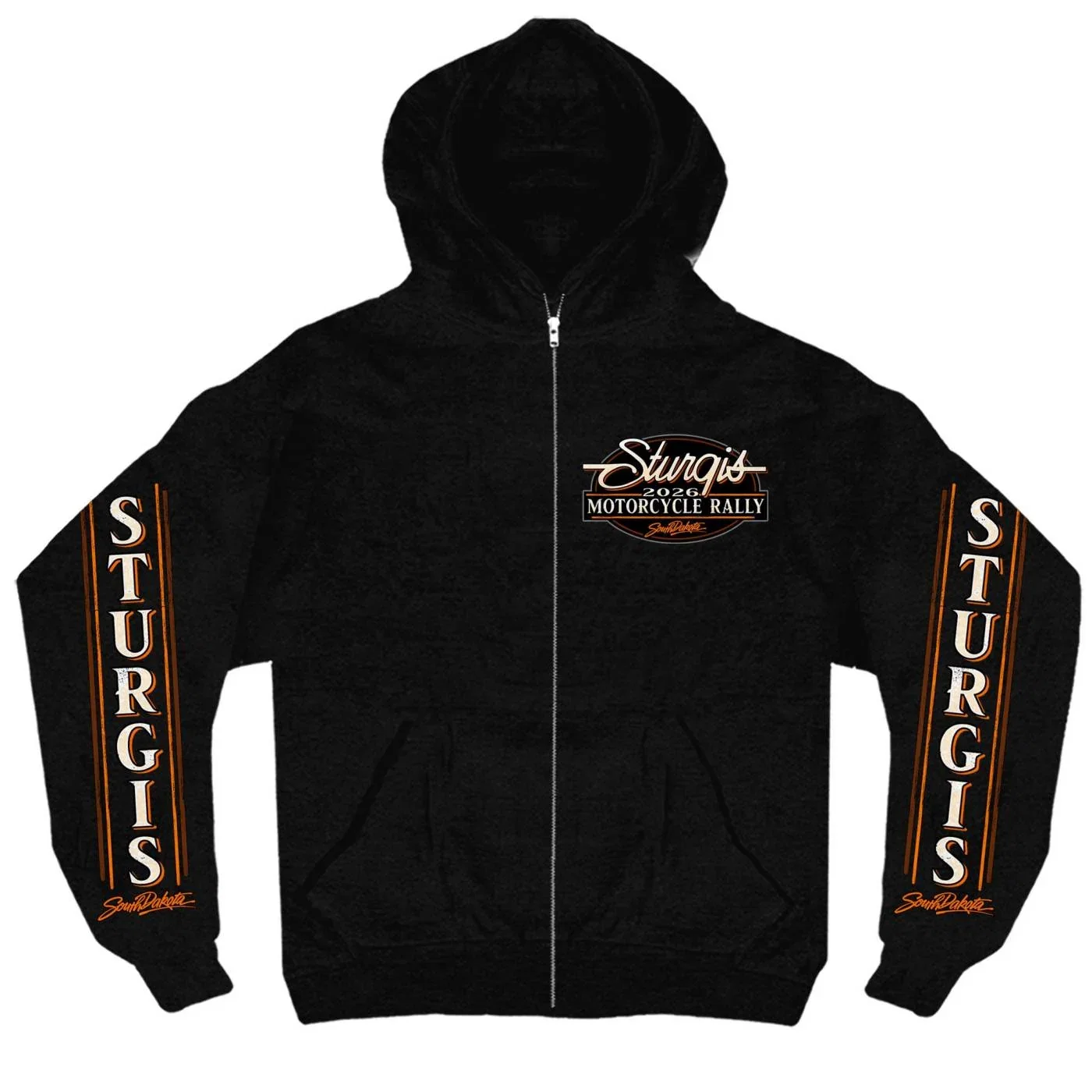 Image of 2026 Men's Sturgis Motorcycle Rally Attractions Black Zip-Up Hoodie - SPB4114
