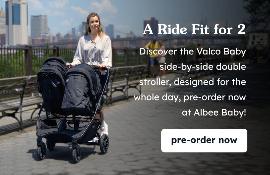 A Ride Fit for 2 | Discover the Valco Baby side-by-side double stroller, designed for the whole day, pre-order now at Albee Baby!
