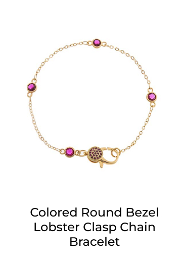 Colored Round Bezel Lobster Clasp Chain Bracelet