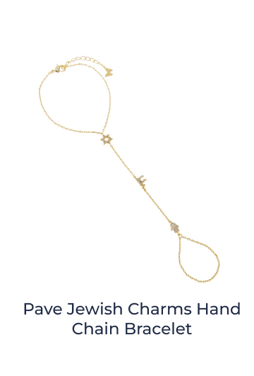 Pave Jewish Charms Hand Chain Bracelet