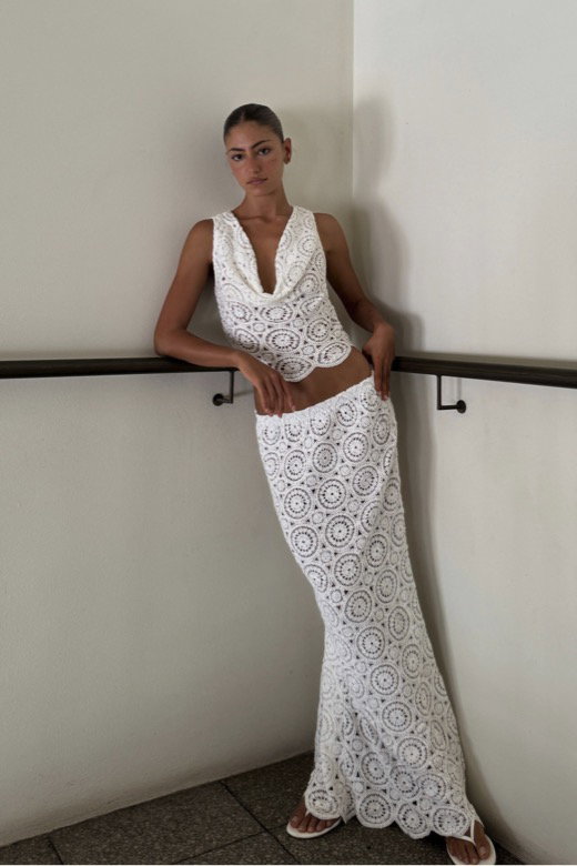 Heather Crochet Crop Top and Skirt Set