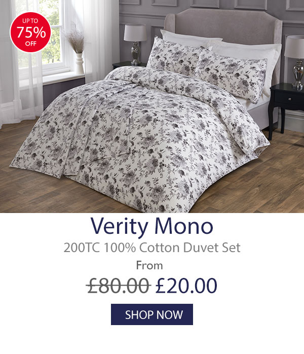 Verity Mono Grey 200 Thread Count 100% Cotton Duvet Set