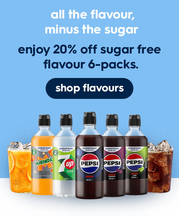 enjoy 20% off sugar free flavour 6-packs.
