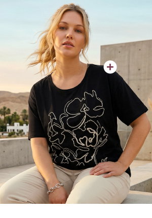 T-shirt, koordborduursel, oversized, ronde hals, korte mouw