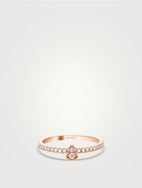 Qixi Wulu 18K Rose Gold Mini Solitaire Ring With Diamonds
