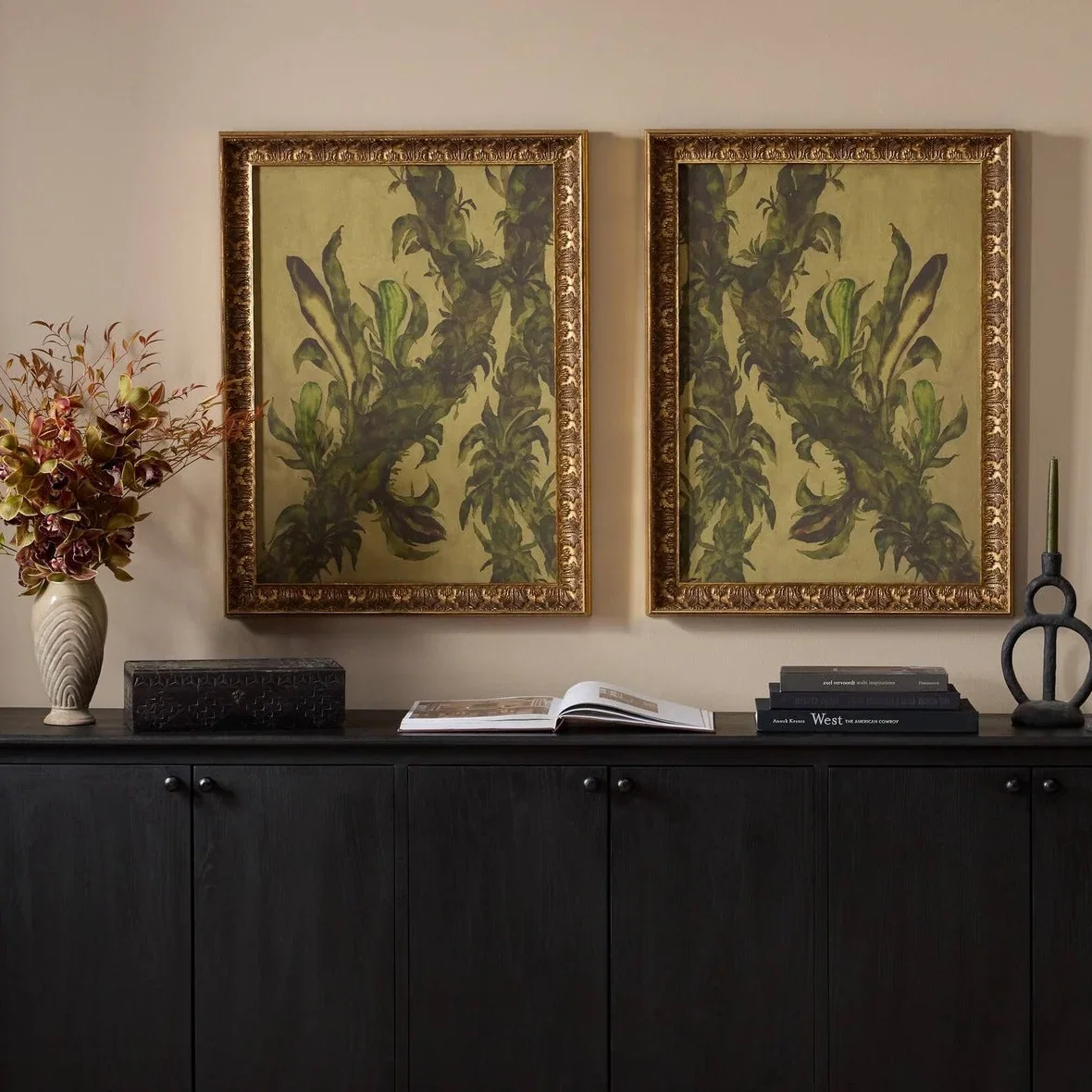 Image of Four Hands x Molly Franken Epiphytes Diptych Gilded Antique Gold Framed Art