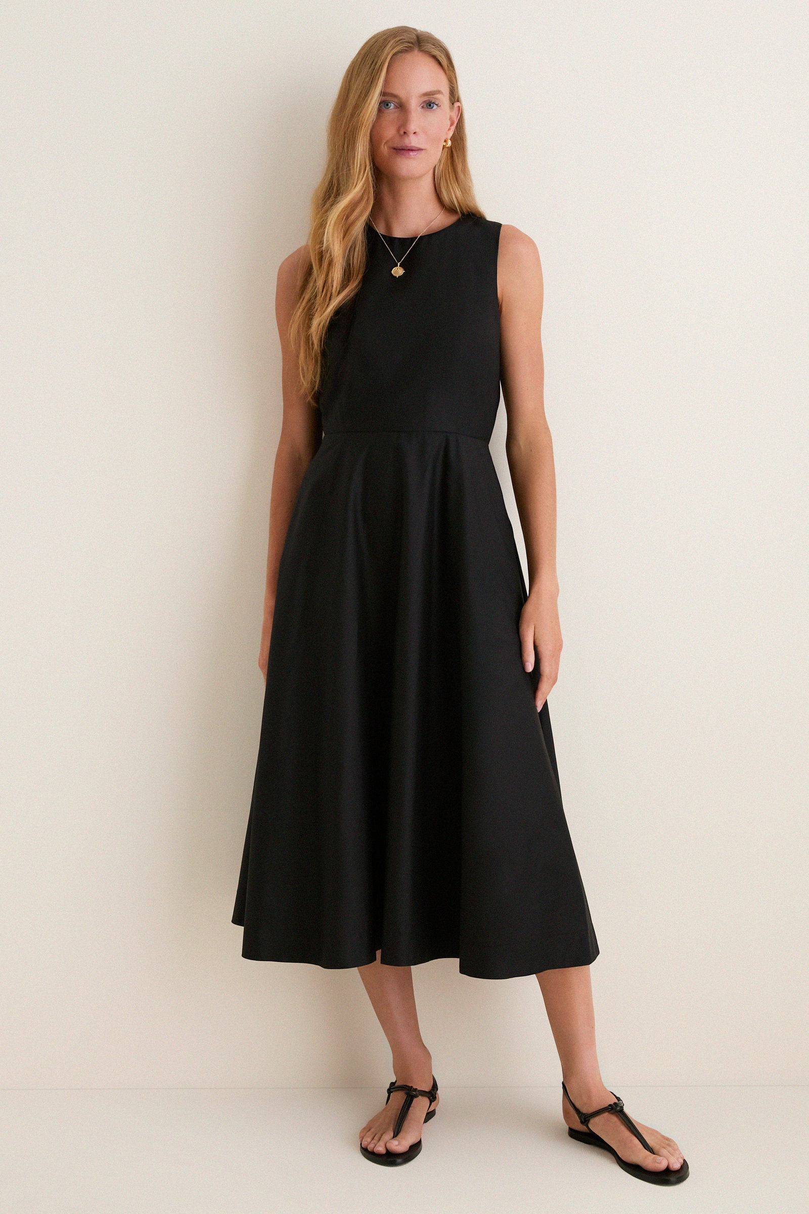 Image of Black Cotton Poplin Stella Midi Dress