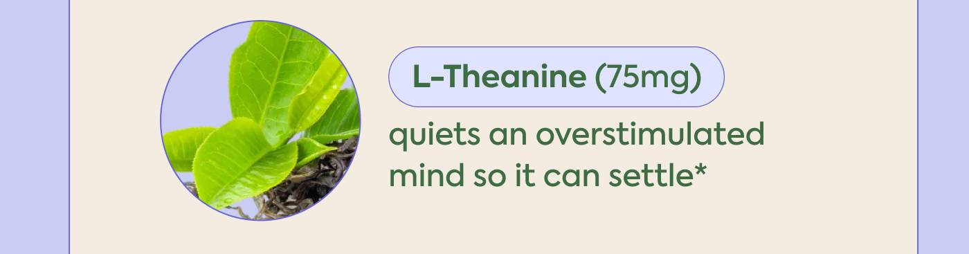 L-Theanine (75mg) quiets an overstimulated mind so it can settle* 