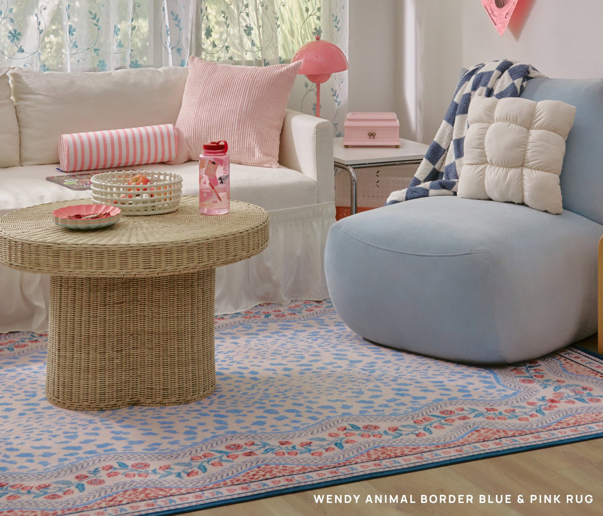 Wendy Animal Border Blue & Pink Rug 