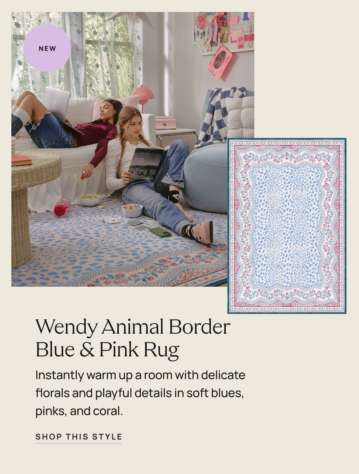 Wendy Animal Border Blue & Pink Rug | Shop This Style