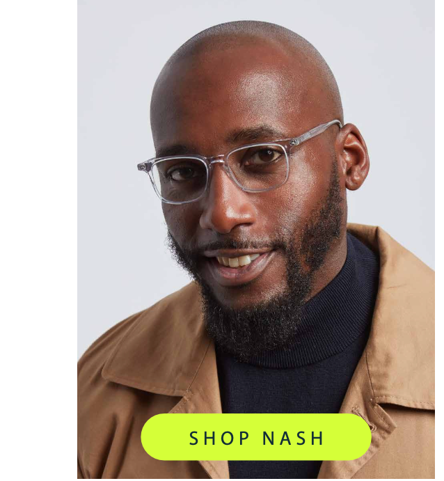 Model wearing Felix Gray Nash blue-light glasses with clear frames. Shop the Nash.