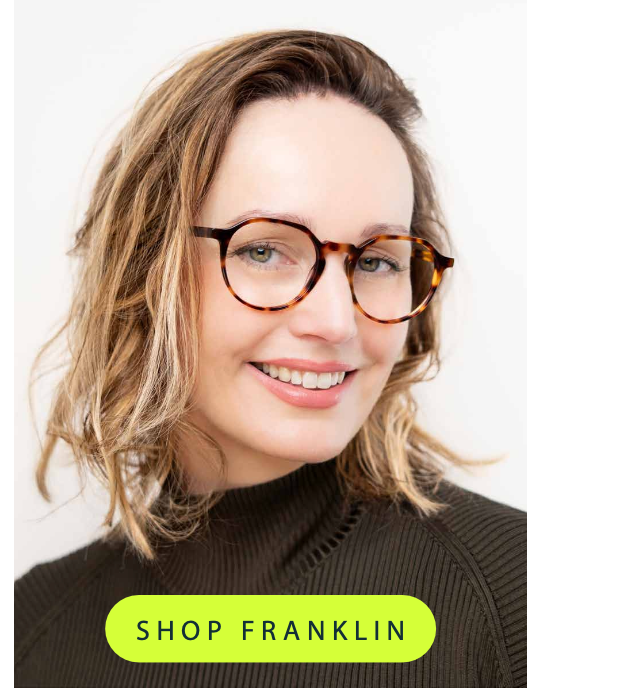 Model wearing Felix Gray Franklin blue-light glasses with tortoise frames. Shop the Franklin.