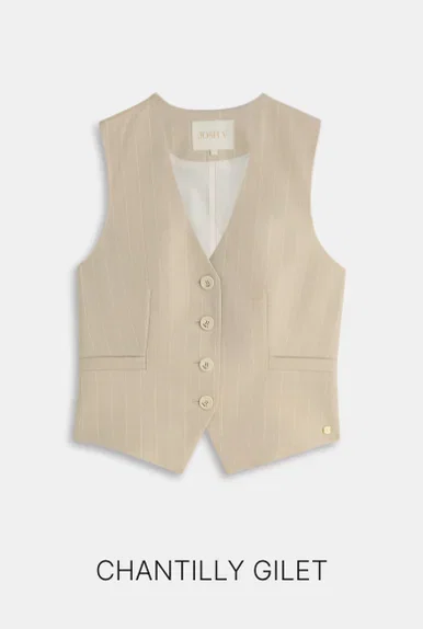 JV-CHANTILLY fitted gilet met krijtstreep - soft stone melange
