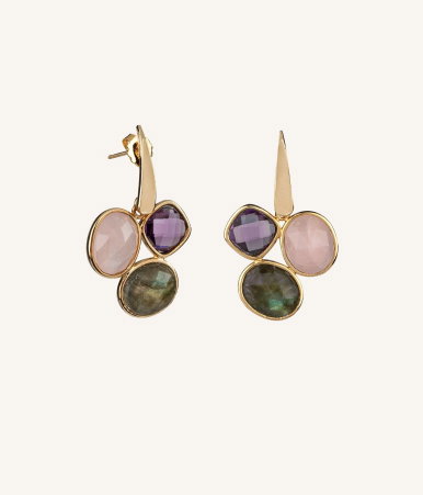 Pendientes semi-largos India con piedras de colores