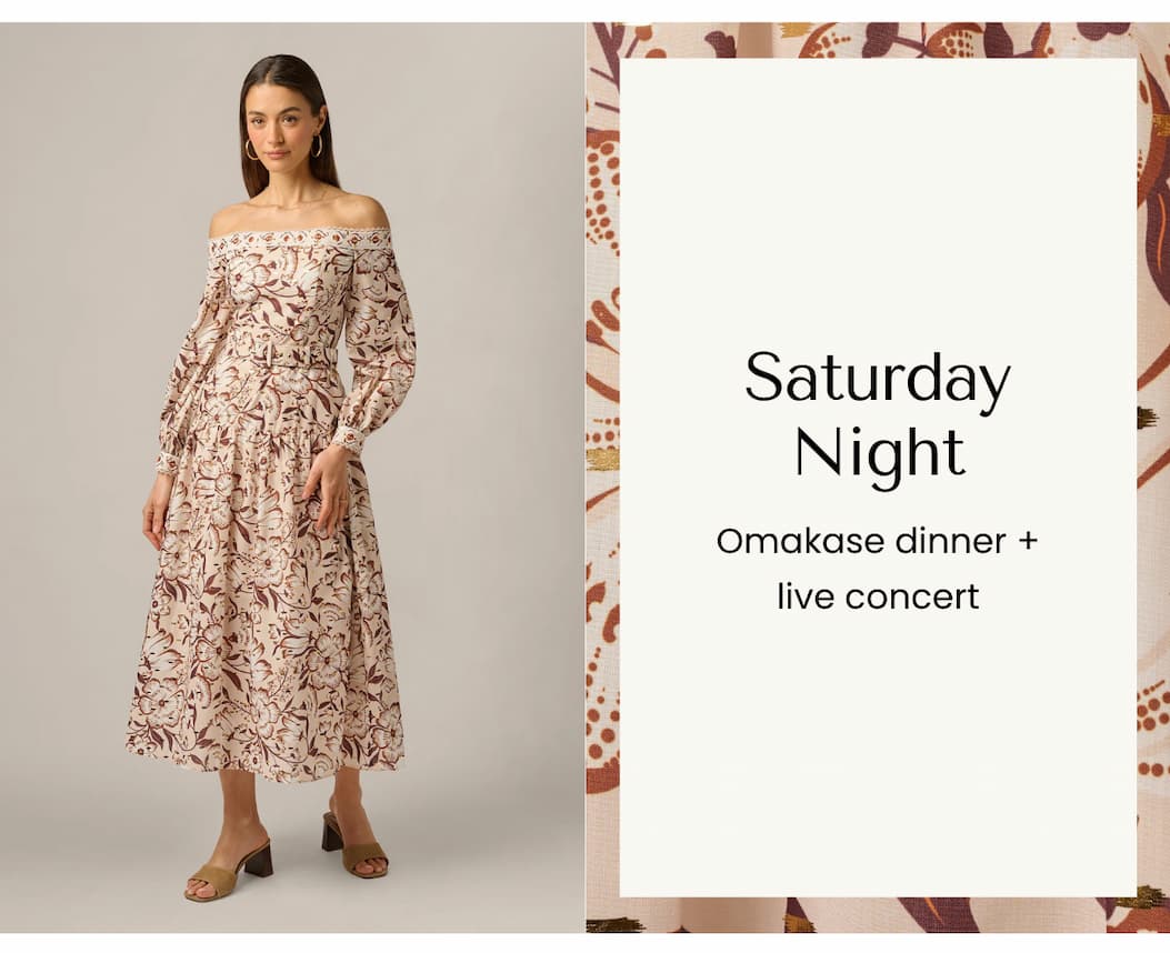 Long Sleeve Off Shoulder Floral Print Cotton Dress In Ecru Chocolate