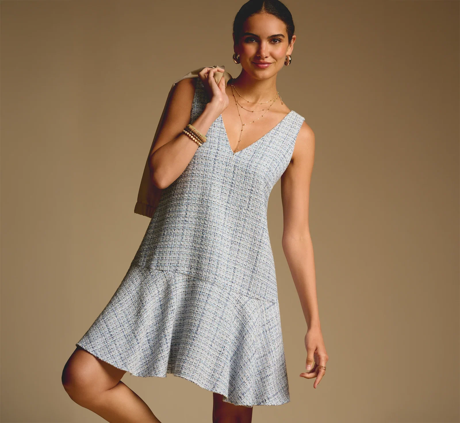 Image of Tweed Short Hailey Dress In Steel Blue Multi