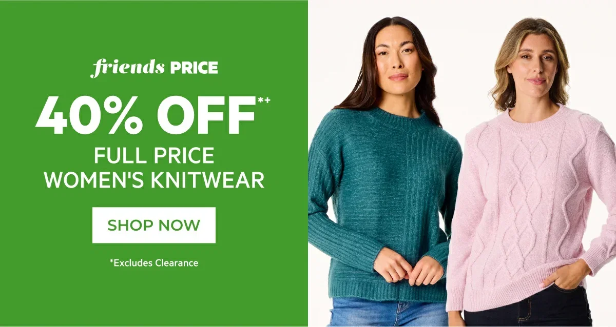 40% off full price womens knitwear