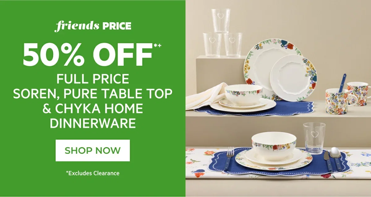 50% off full price soren, pure table top & chyka home dinnerware