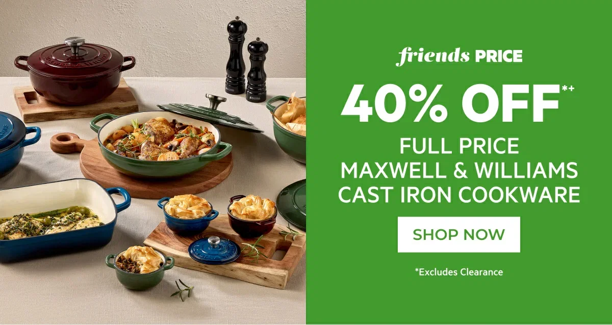 40% off full price maxwell & williams cast iron cookware