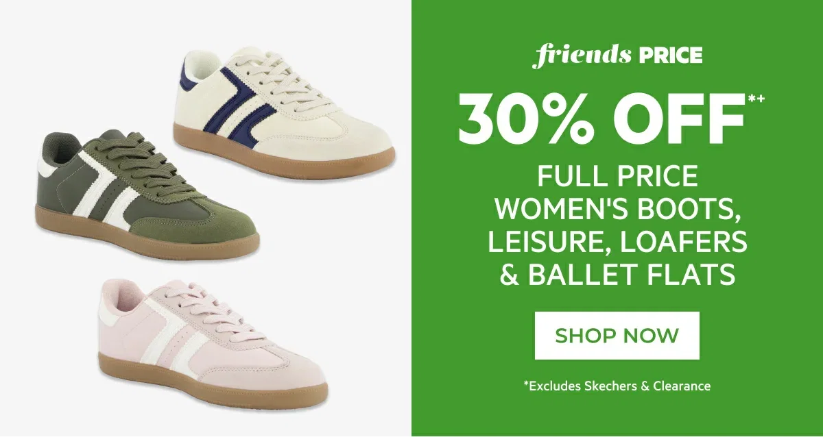 30% off full price womens boots, leisure, loafers & ballet flats