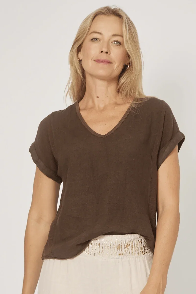 Image of La Strada Italian Linen V Neck Shirt