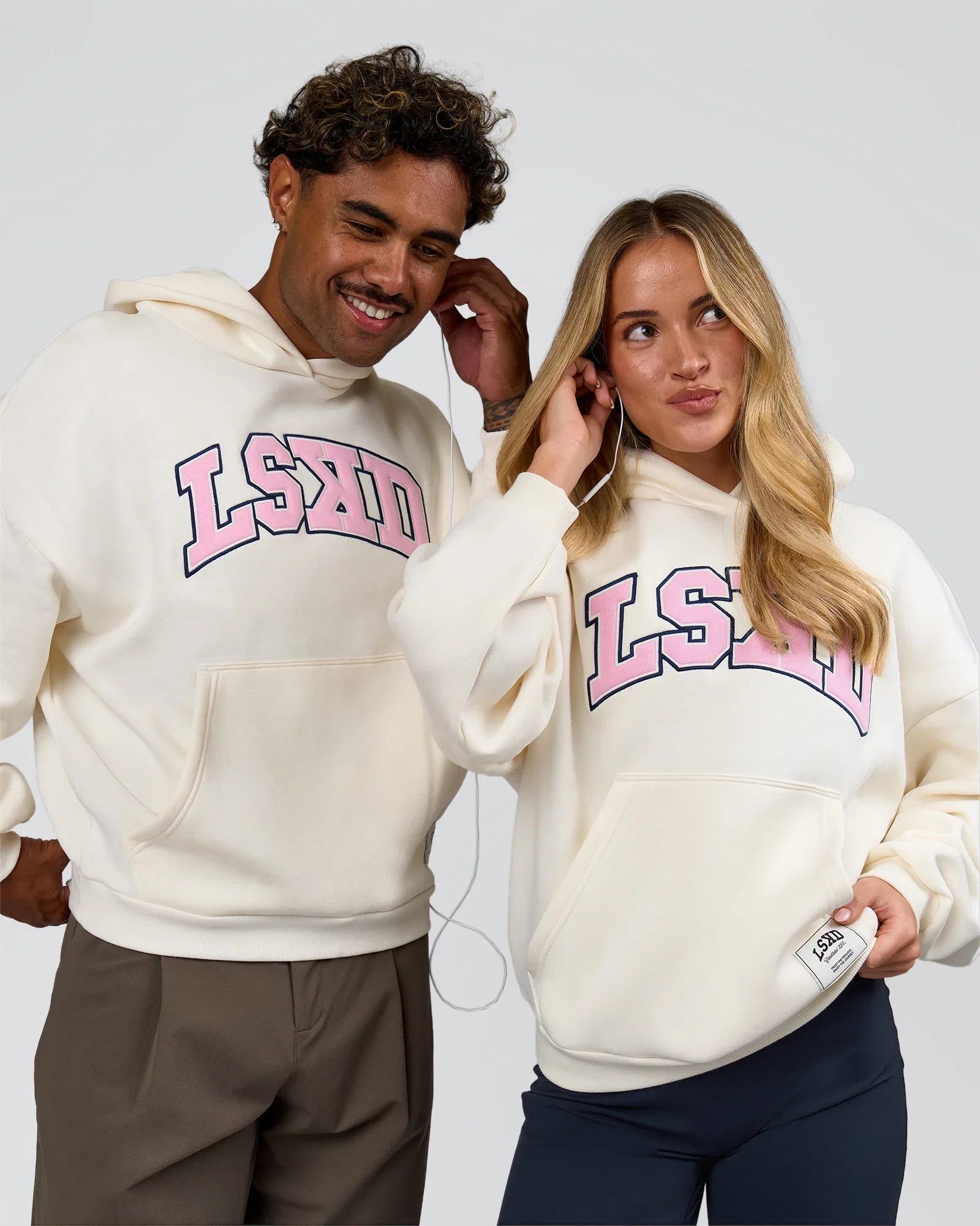 Image of Varsity Boxy Hoodie - Off White-Pink Rose