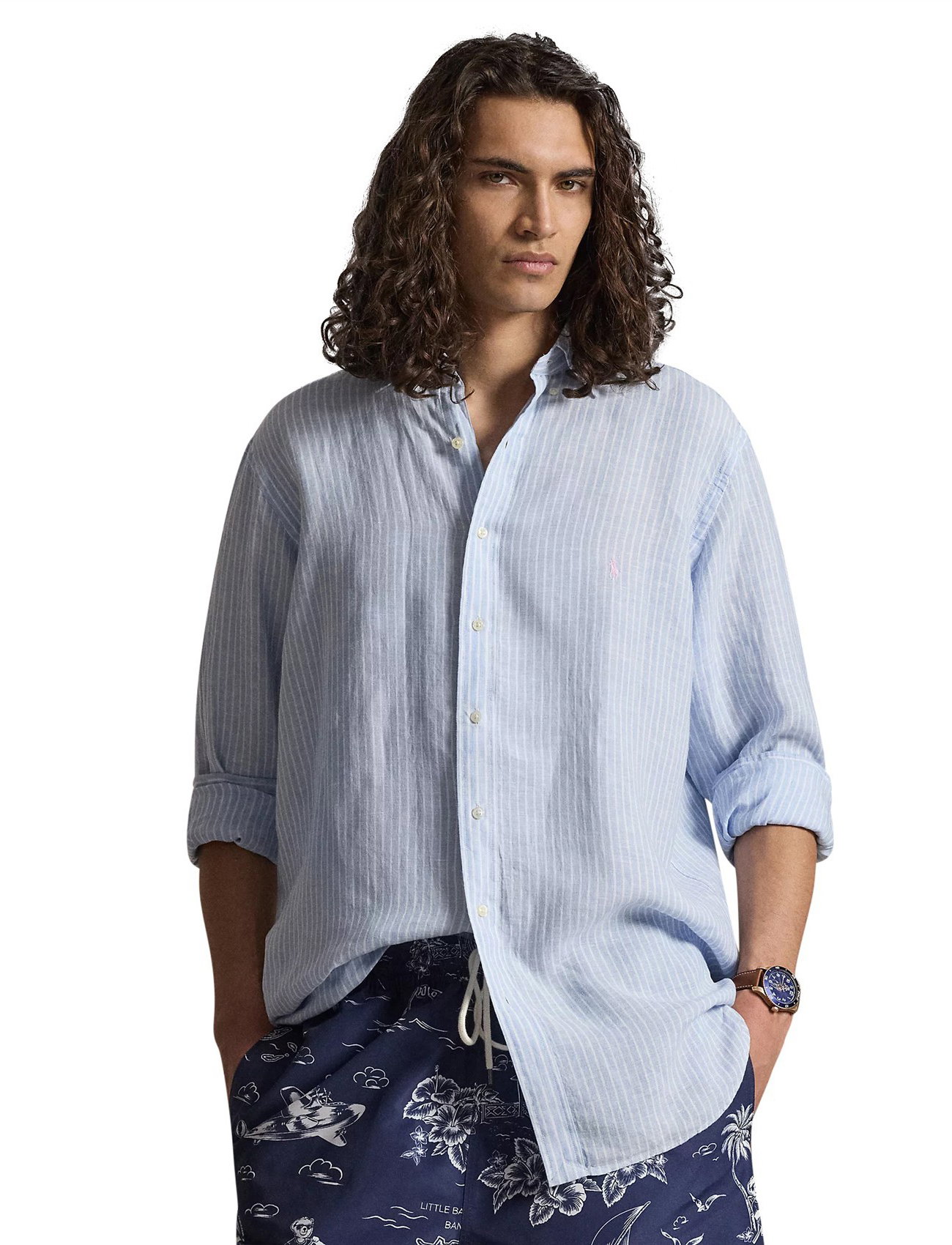 Linnen overhemd Polo Ralph Lauren Big & Tall lichtblauw gestreept